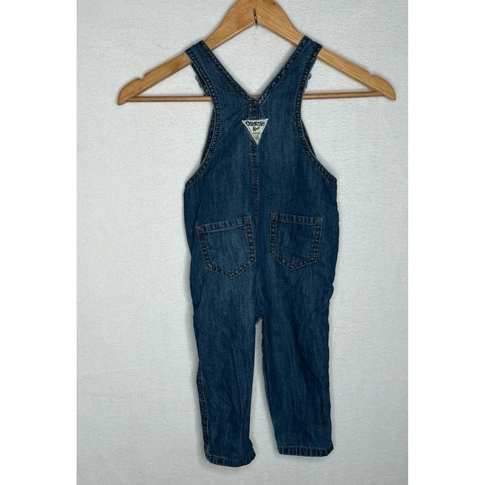 OshKosh B'Gosh 18M Plaid Lined Denim Bib Overalls Toddler Classic Carpenter EUC